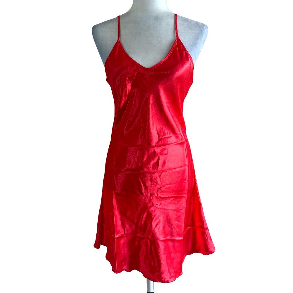 Pink Petals Vtg 90s Red Satin Slip on Lingerie